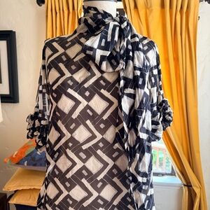 Zara bold print neck tie blouse